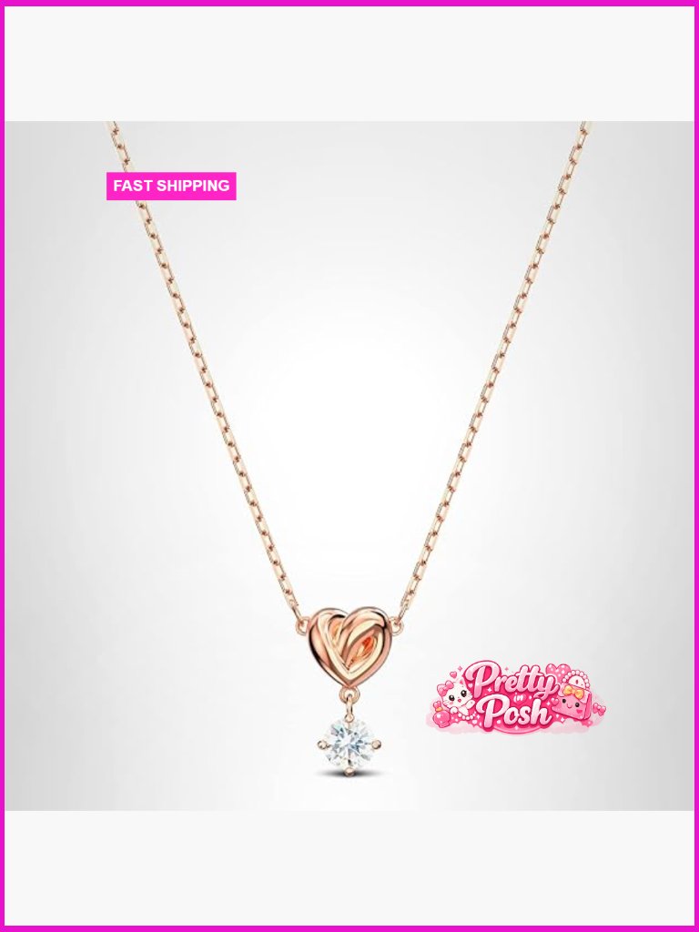 Crystal Heart Pendant Necklace, Earrings & Bracelet Jewelry Set, Rose Gold